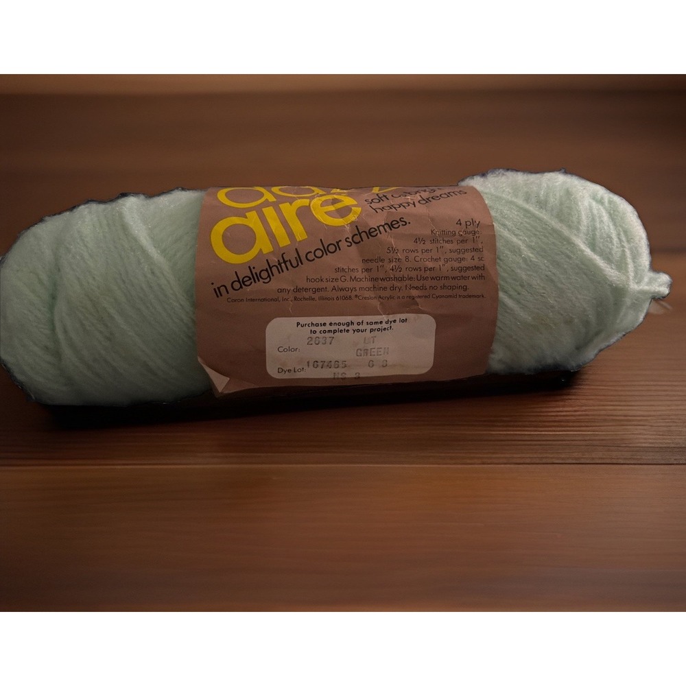 Vintage Caron Dazzleaire Acrylic/Nylon 4 Ply Yarn - 1 Skein Lt Green # 2637